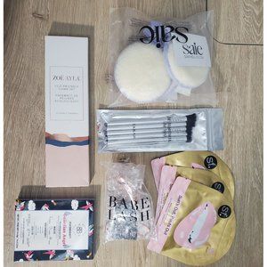 Makeup Bundle w/Lip Masks, Eye Gels, Beauty Rounds, Comb, Lash Curler & Brushes